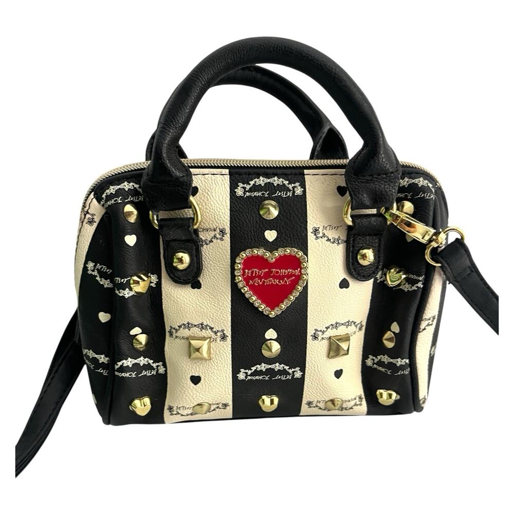 (LOVE BETSEY) BETSEY JOHNSON NEW YORK N.Y. Mini PURSE White Black Cutie Handbag